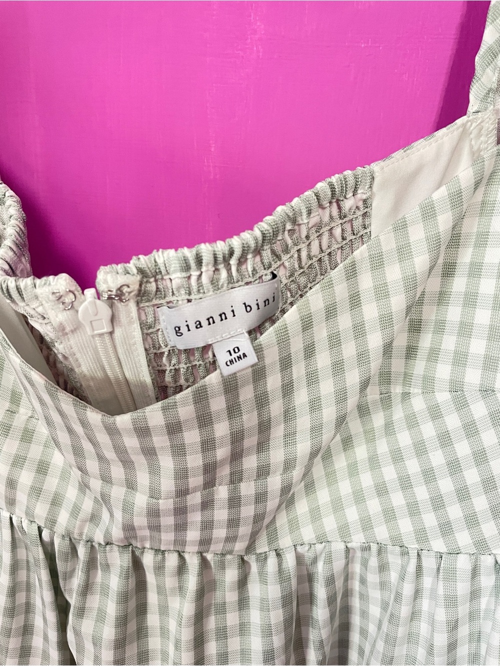 Gianni Bini Gingham Square-Neck Mini Dress - Light Green & White - Picture 3 of 4